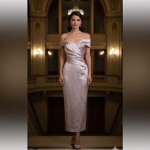 Talbot Runhof Stretch Lilac Satin Off-the-Shoulder Gown‎ 4